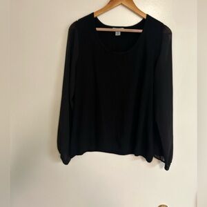 DKNY Elegant Black Blouse with Sheer Sleeves